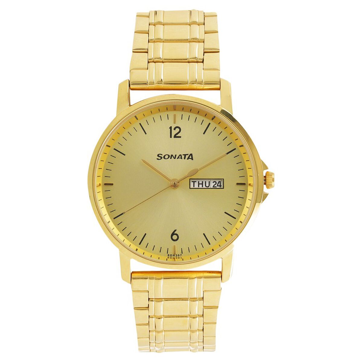 Sonata Quartz Analog with Day and Date Champagne Dial Stainless Steel Strap Watch for Men 1