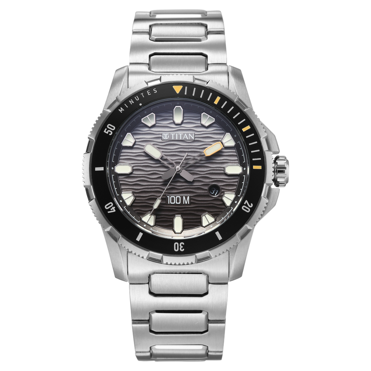 Titan Zero Hour Diver's 100m Analog with Black Dial Silver Stainless Steel Strap Watch for Men 1