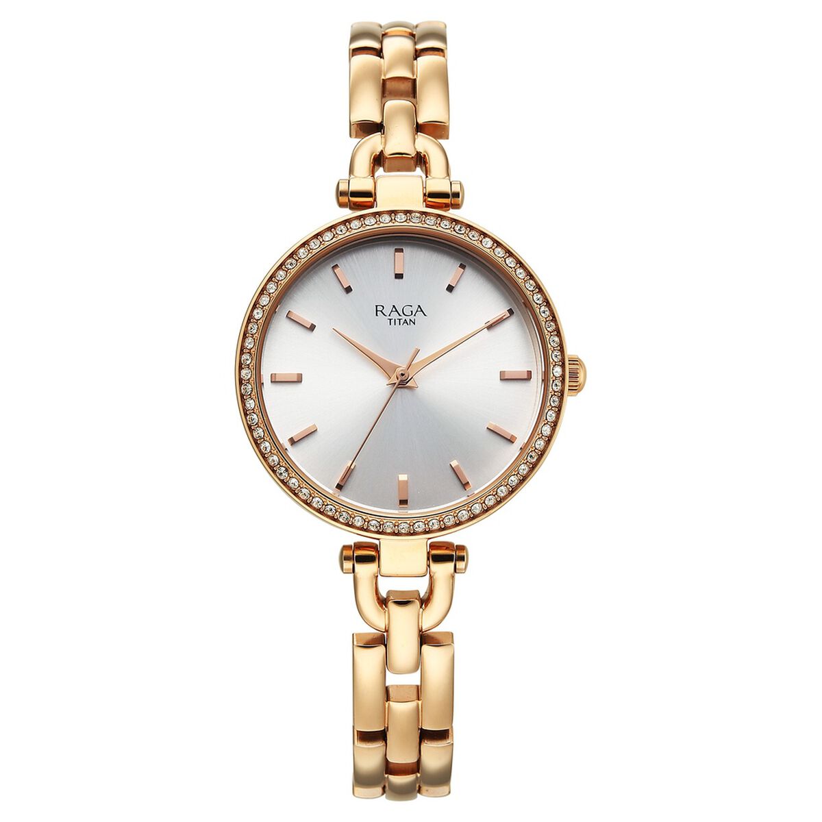 Titan Raga Showstopper Quartz Analog Silver Dial Rose Gold Metal Strap Watch For Women 1