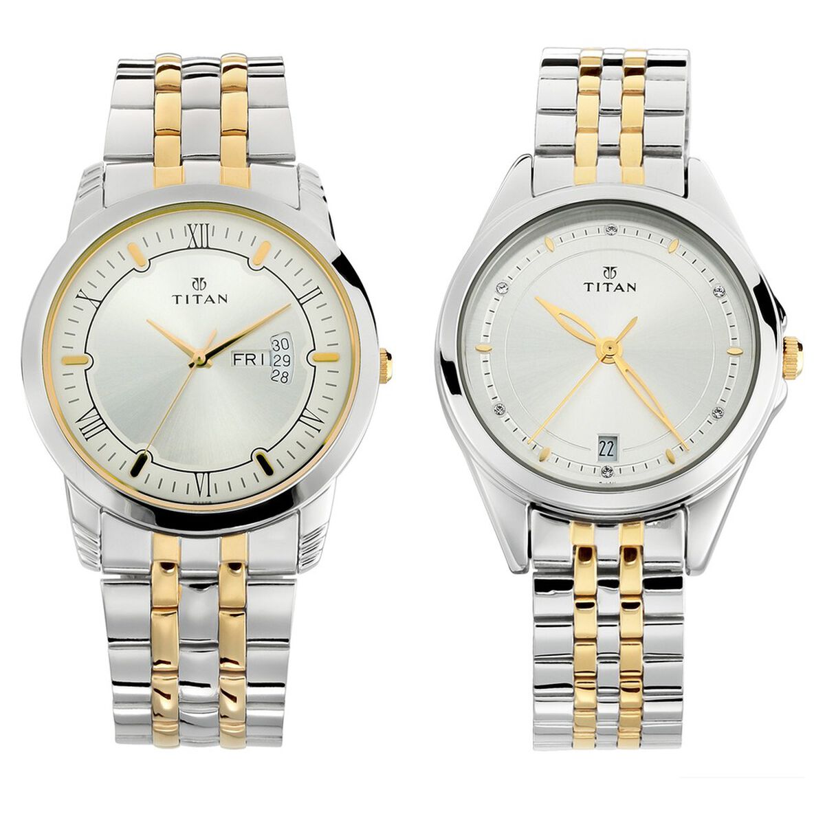 Titan Bandhan Quartz Analog with Day and Date Silver Dial Stainless Steel Strap Watch for Couple 1