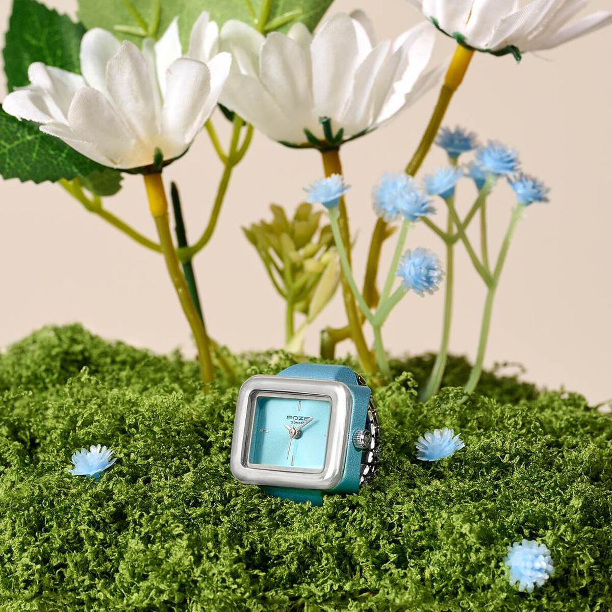 Ring Watch By Sonata Quartz Analog Blue Dial Silver Metal Strap Watch For Women 1