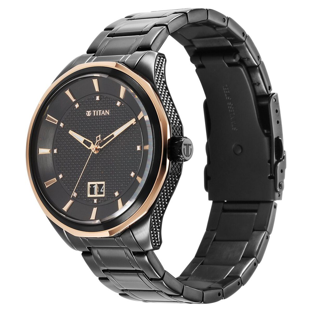 Titan Regalia Opulent Quartz Analog with Date Black Dial Black Stainless Steel Strap Watch for Men 3