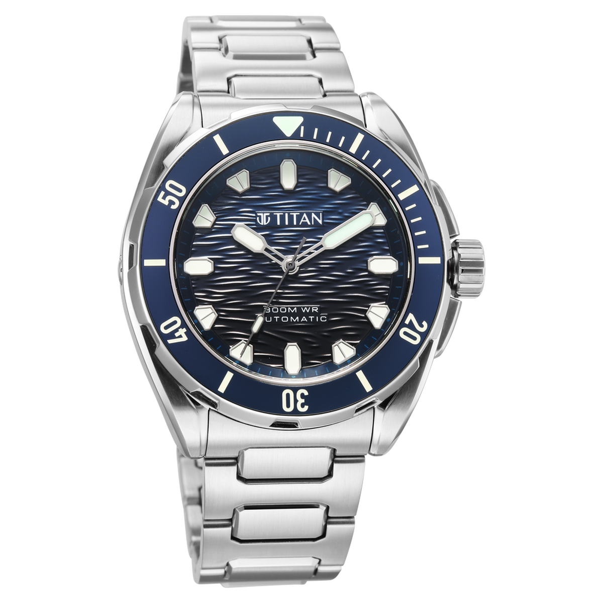 Titan Zero Hour Diver's 300m Automatic Analog with Blue Dial Silver Stainless Steel & Blue FKM Strap Watch for Men 3