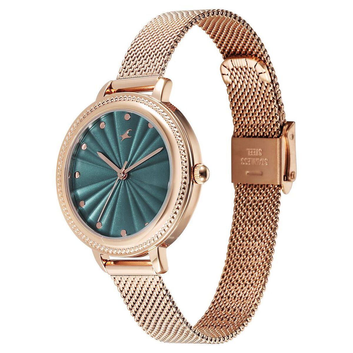 Fastrack Stunners X Quartz Analog Green Dial Stainless Steel Strap Watch For Girls 3