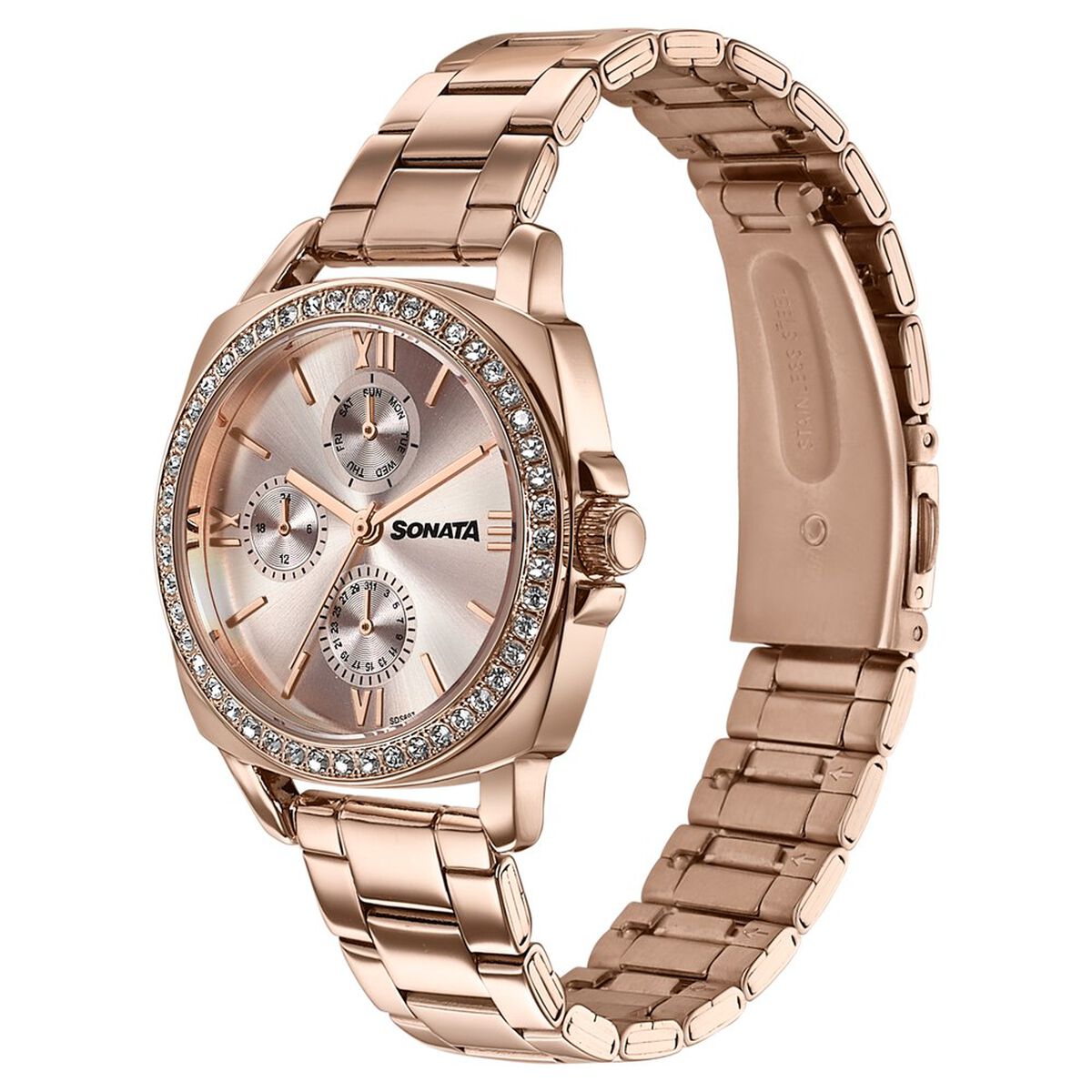 Sonata Festive Quartz Multifunction Rose Gold Dial Rose Gold Metal Strap Watch For Women 3