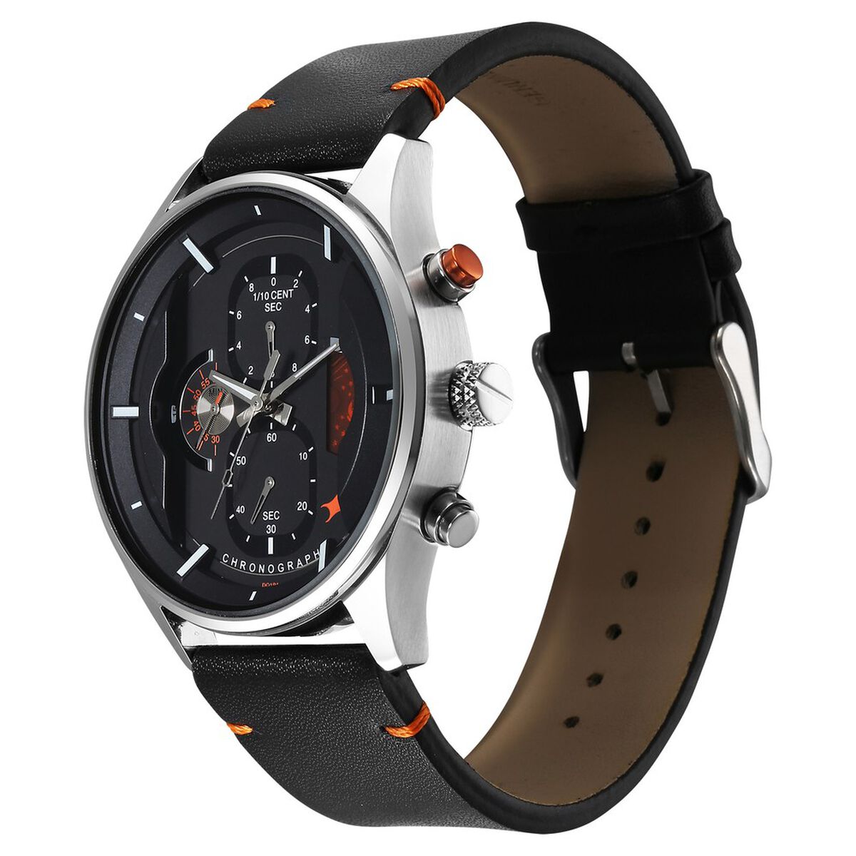 Fastrack Opulence Sun Moon Chronograph Black Dial Black Leather Strap Analog Quartz Watch For Guys 4