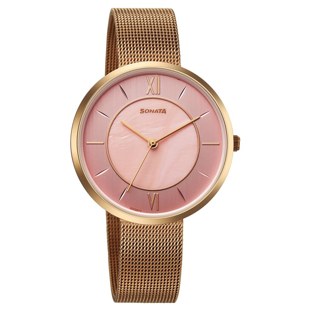 Sonata Modern Edit Quartz Analog Pink Mother of Pearl Dial Stainless Steel Strap Watch For Women 1