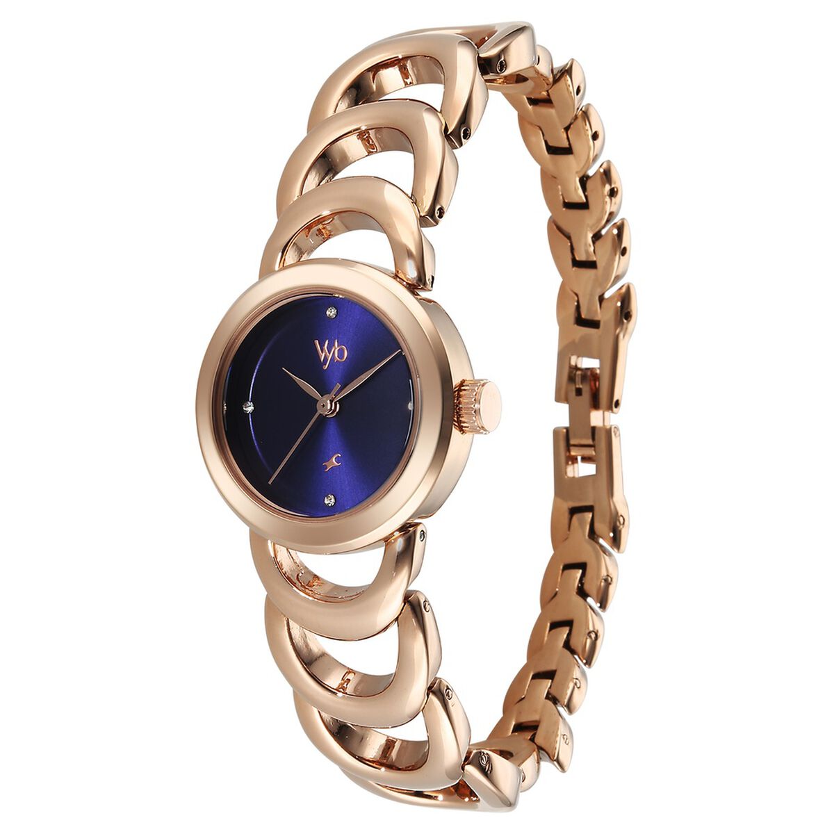 Vyb Bliss By Fastrack Quartz Analog Blue Dial Rose Gold Metal Strap Watch For Girls 3