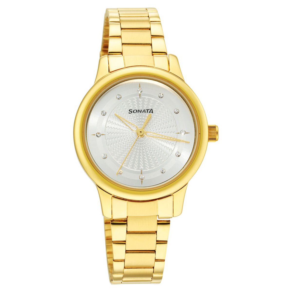 Sonata Classic Gold Silver Dial Metal Strap Watch for Women 1
