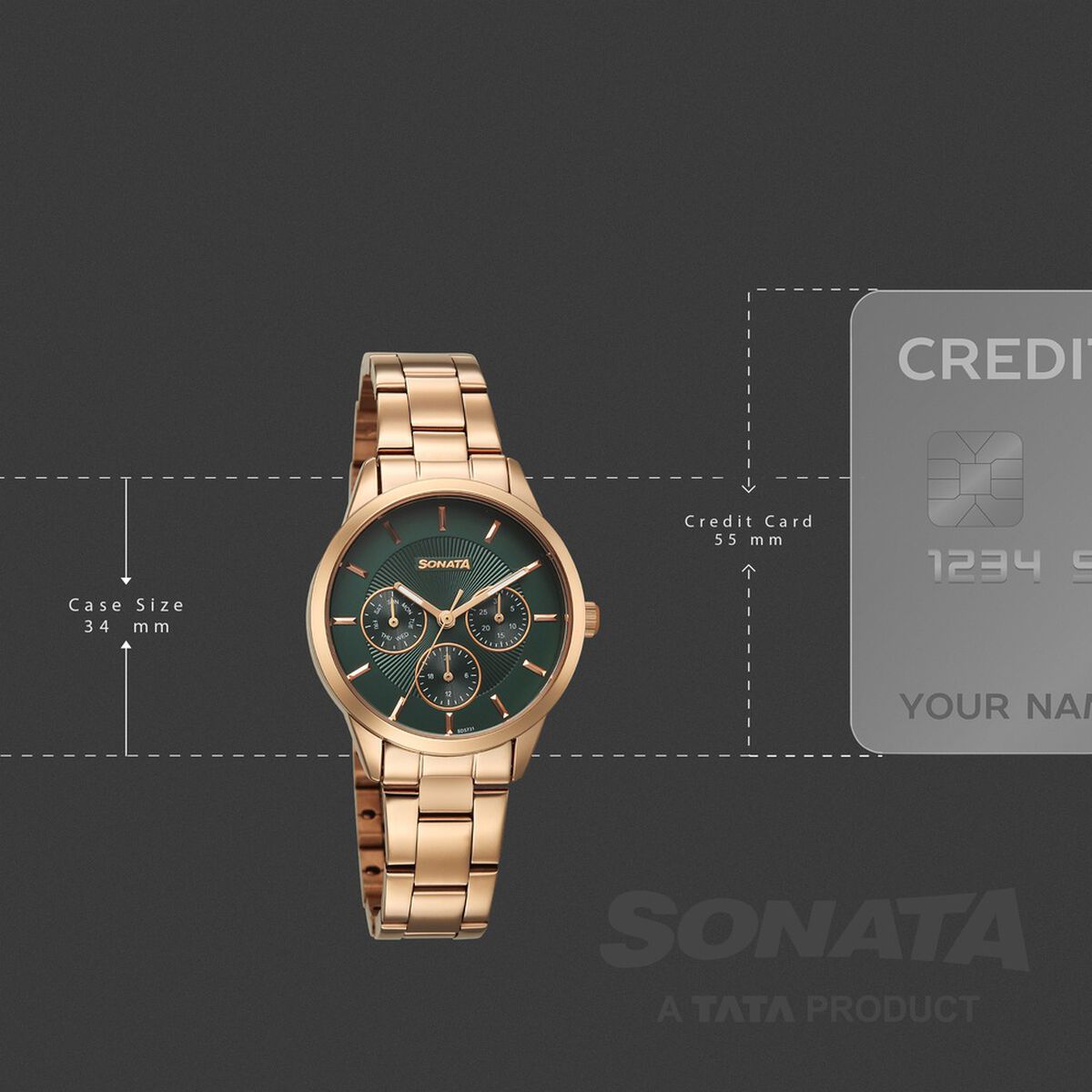 Sonata Festive Quartz Multifunction Green Dial Metal Strap Watch For Women 4