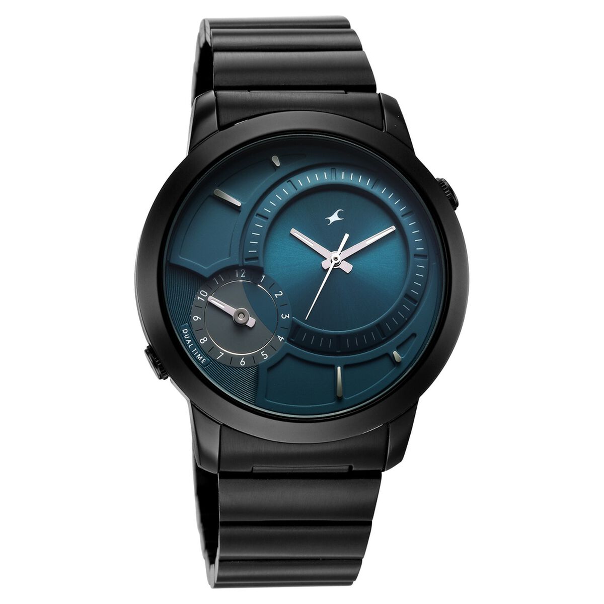 Fastrack Pulse IV Dual Time Watch for Men with Petrol Blue Sunray Dial & Black Metal Strap 2
