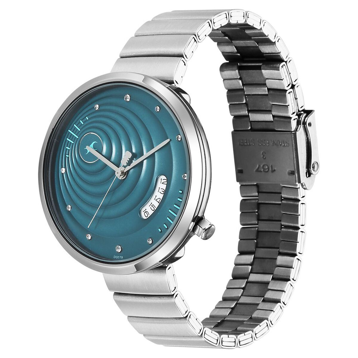 Fastrack Groove Quartz Analog with Date Teal Dial Girls Stainless Steel Watch 5