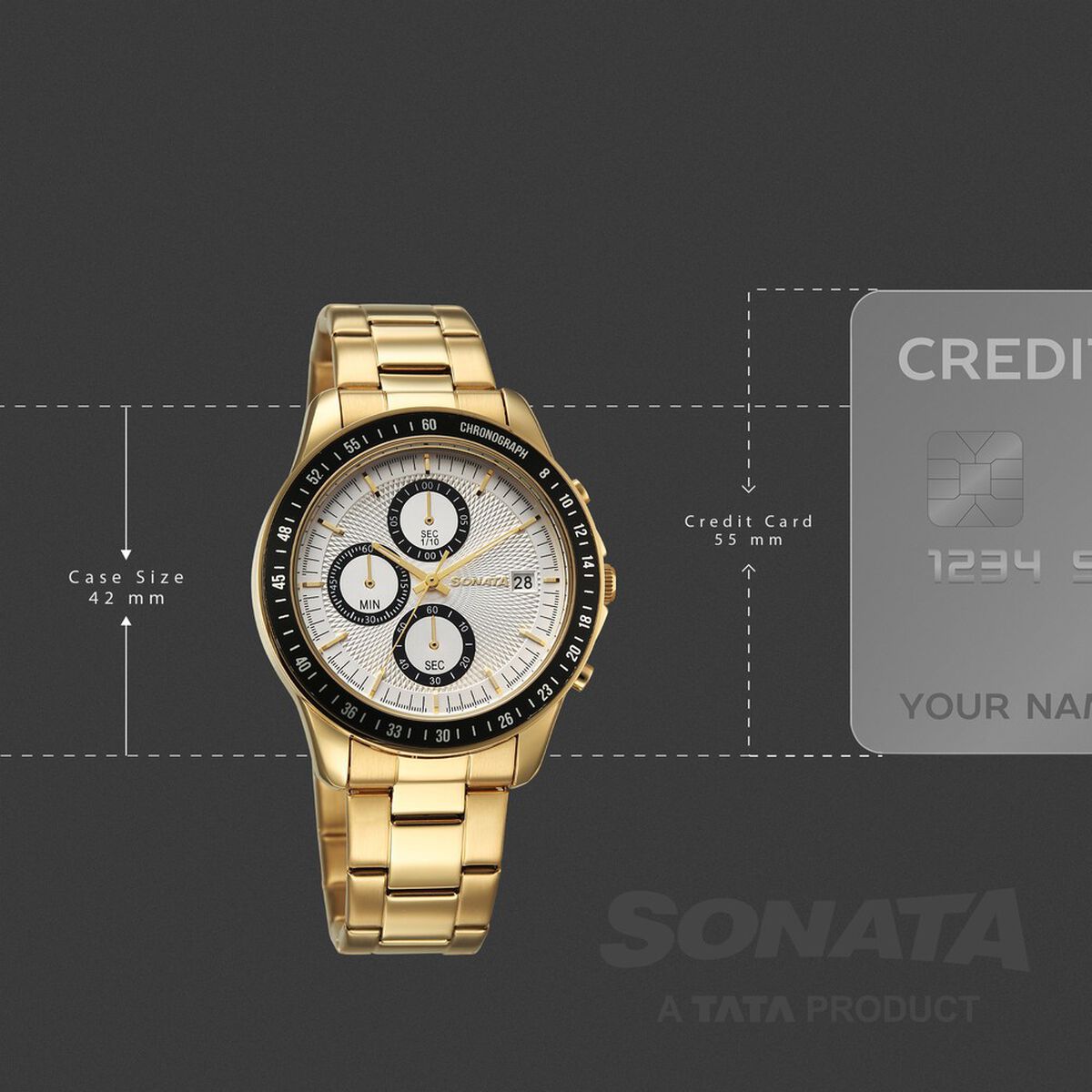 Sonata Chronos Quartz Analog with Date Silver Dial Golden Colour Stainless Steel Strap Watch For Men 4