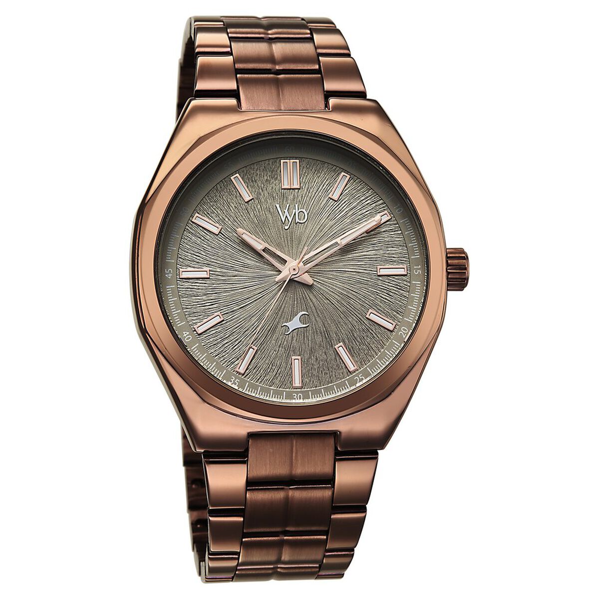 Vyb Aviator By Fastrack Quartz Analog Beige Dial Brown Stainless Steel Strap Watch For Guys 2