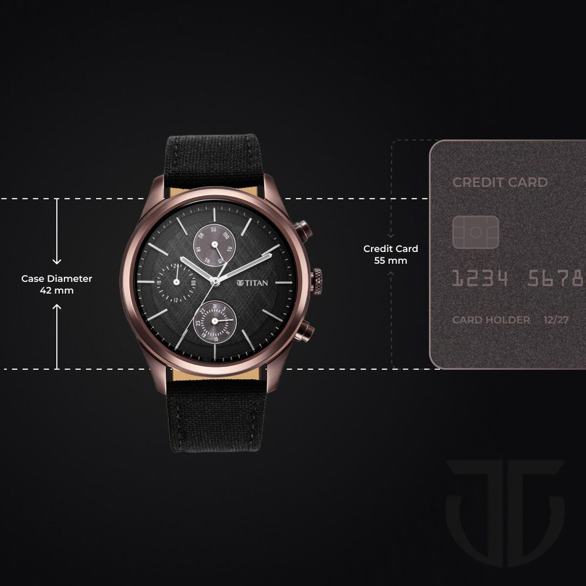 Titan Men's Infinity Chrono watch: Precise Black Dial, Rose Gold Highlights, Durable Leather Strap 3