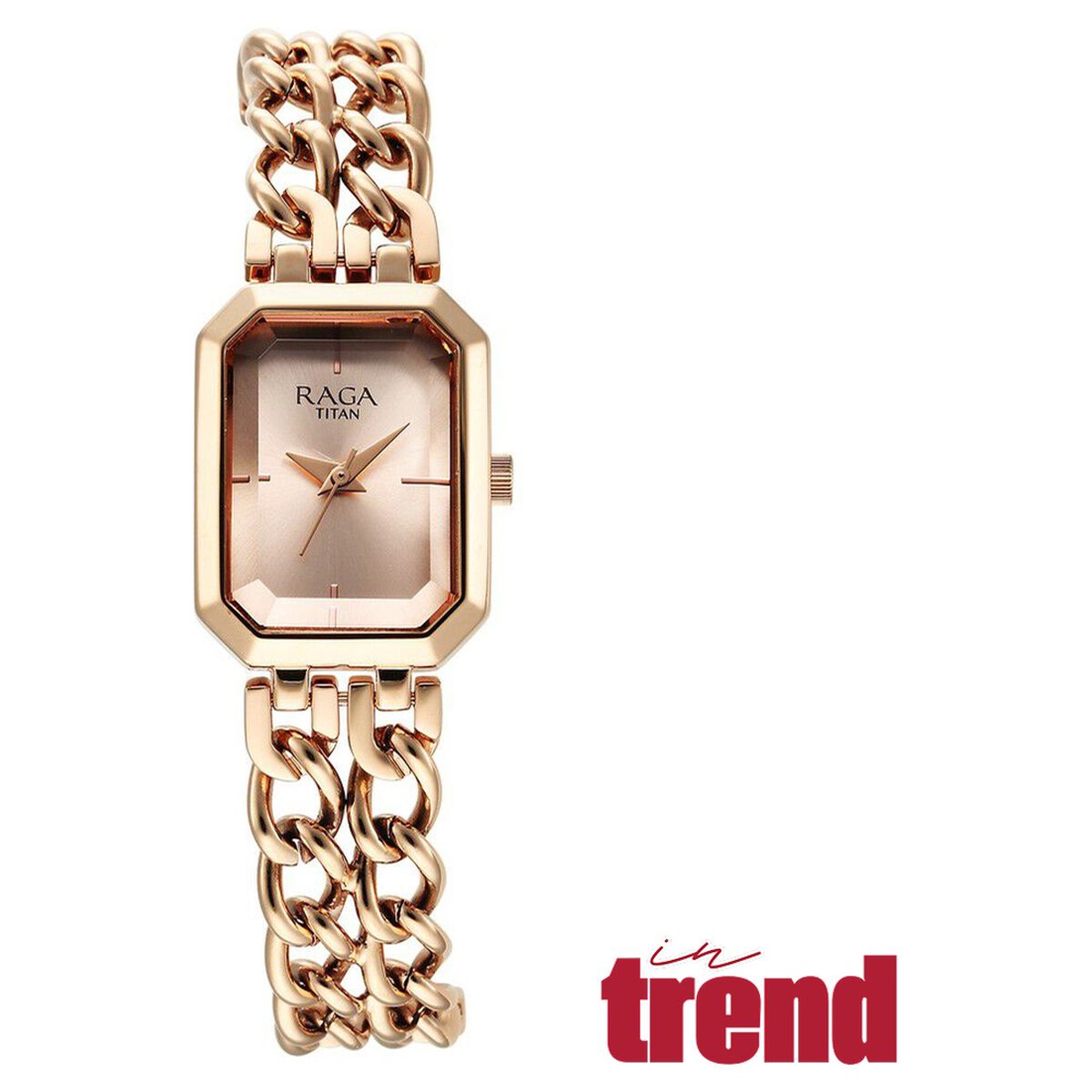 Titan Raga Showstopper Quartz Analog Rose Gold Dial Rose Gold Metal Strap Rectangular Shaped Watch For Women 1