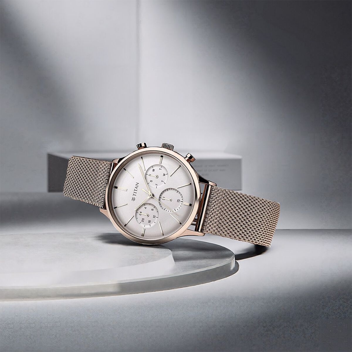 Titan Light Leathers Silver Dial Quartz Multifunction Stainless Steel Strap Watch for Men 1