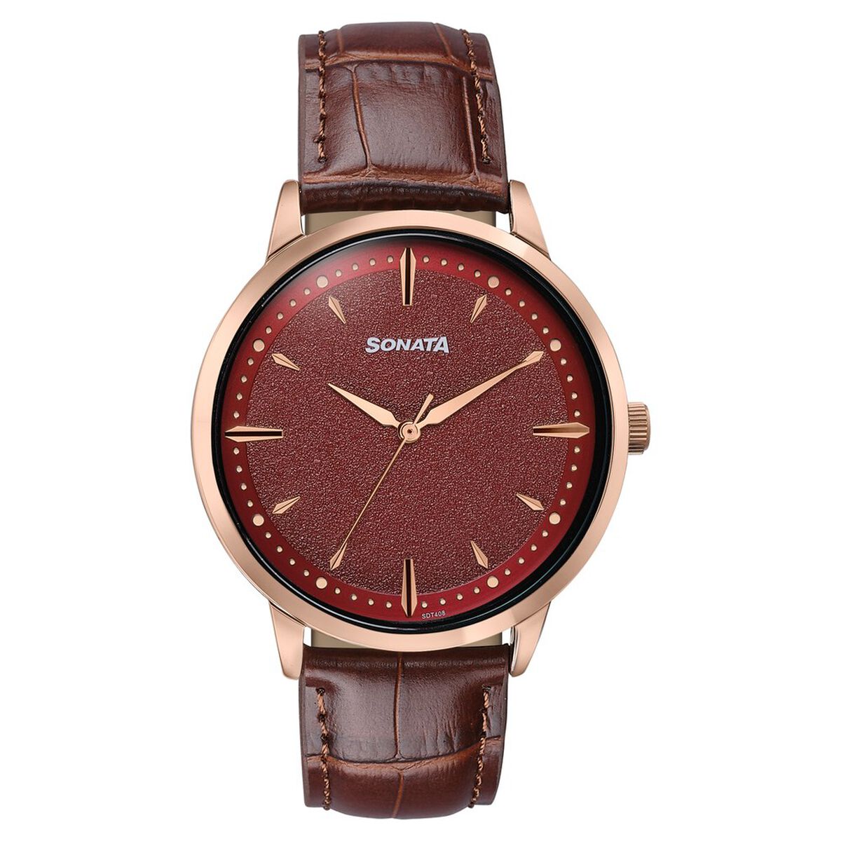 Sonata Jashn Quartz Analog Red Dial Brown Leather Strap Watch For Men 1