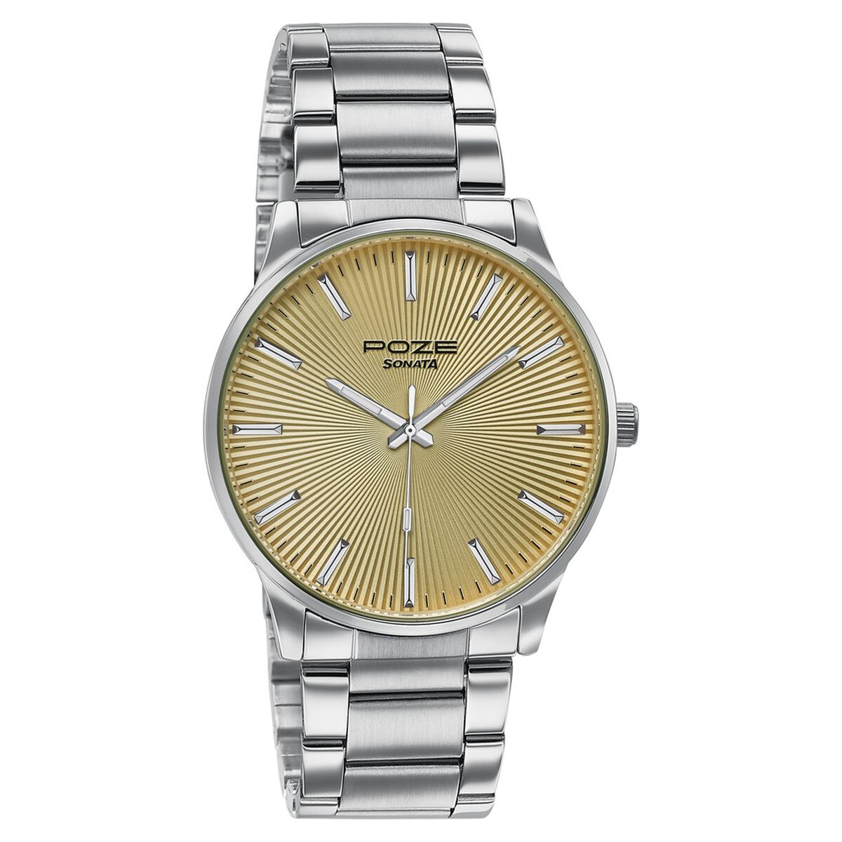 Poze By Sonata Quartz Analog Yellow Dial Silver Stainless Steel Strap Watch For Men 3