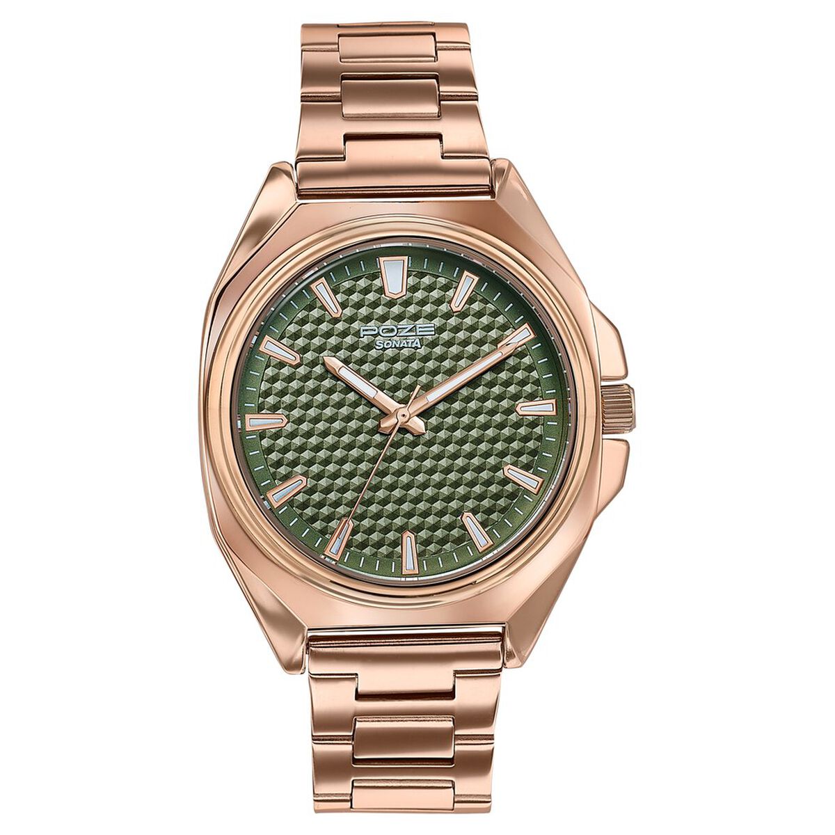 Poze By Sonata Quartz Analog Green Dial Rose Gold Metal Strap Watch For Men 2