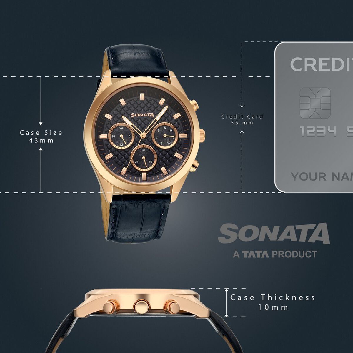 Sonata Multifunction Blue Dial Blue Leather Strap Watch For Men 4