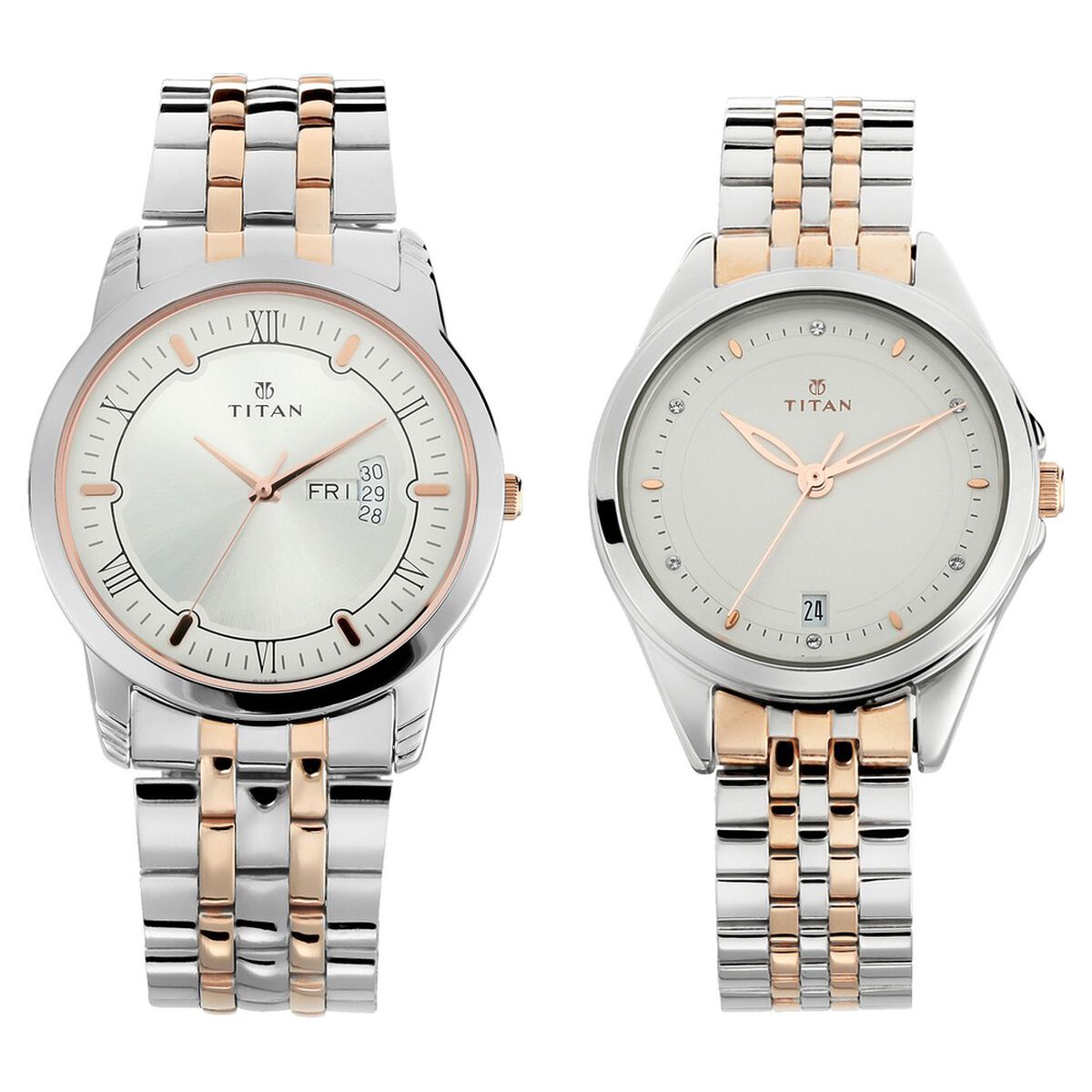 Titan Bandhan Quartz Analog with Day and Date Silver Dial Stainless Steel Strap Watch for Couple 1
