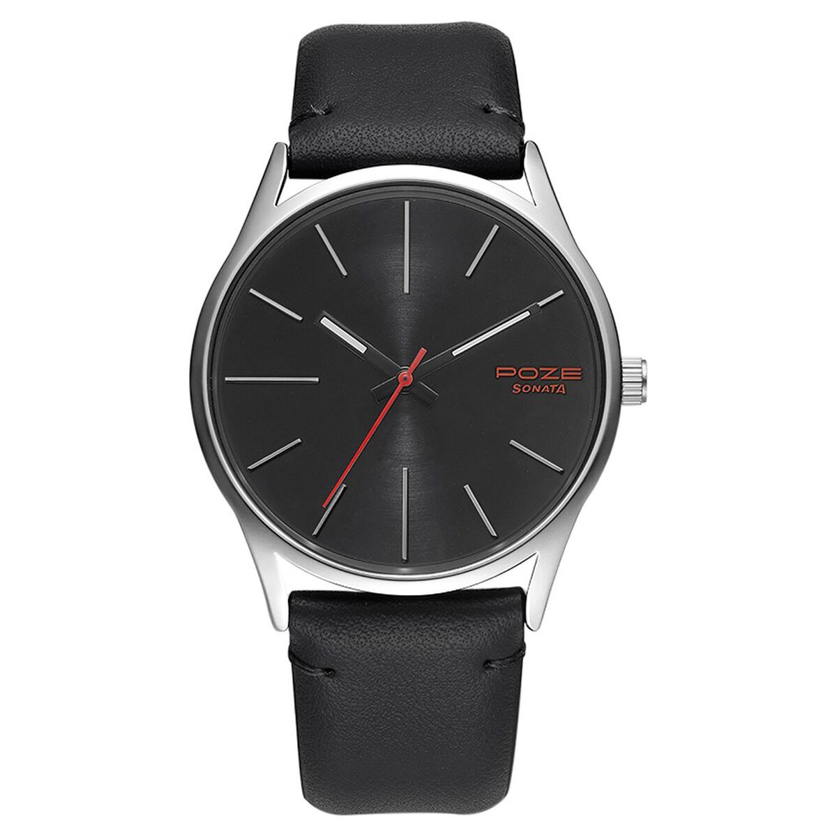 Poze by Sonata Quartz Analog Black Dial PU Leather Strap Watch for Men 1