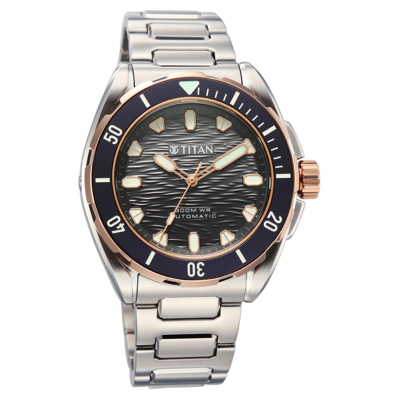 Titan Zero Hour Diver's 300m Automatic Analog with Black Dial Silver Stainless Steel & Black FKM Strap Watch for Men 3