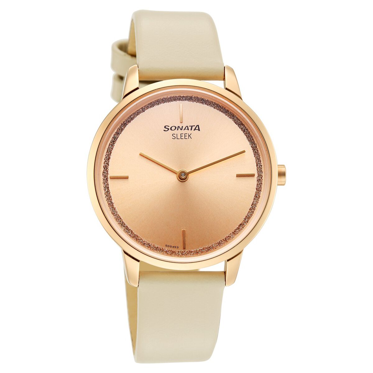 Sonata Sleek Women Rose Gold Dial Beige Leather Strap Watch 1
