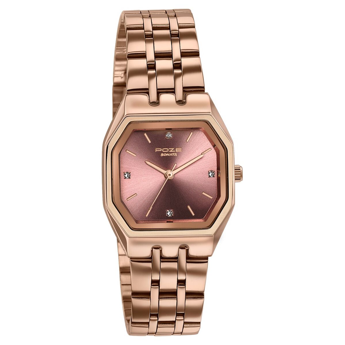 Poze By Sonata Quartz Analog Pink Dial Rose Gold Metal Strap Watch For Women 3