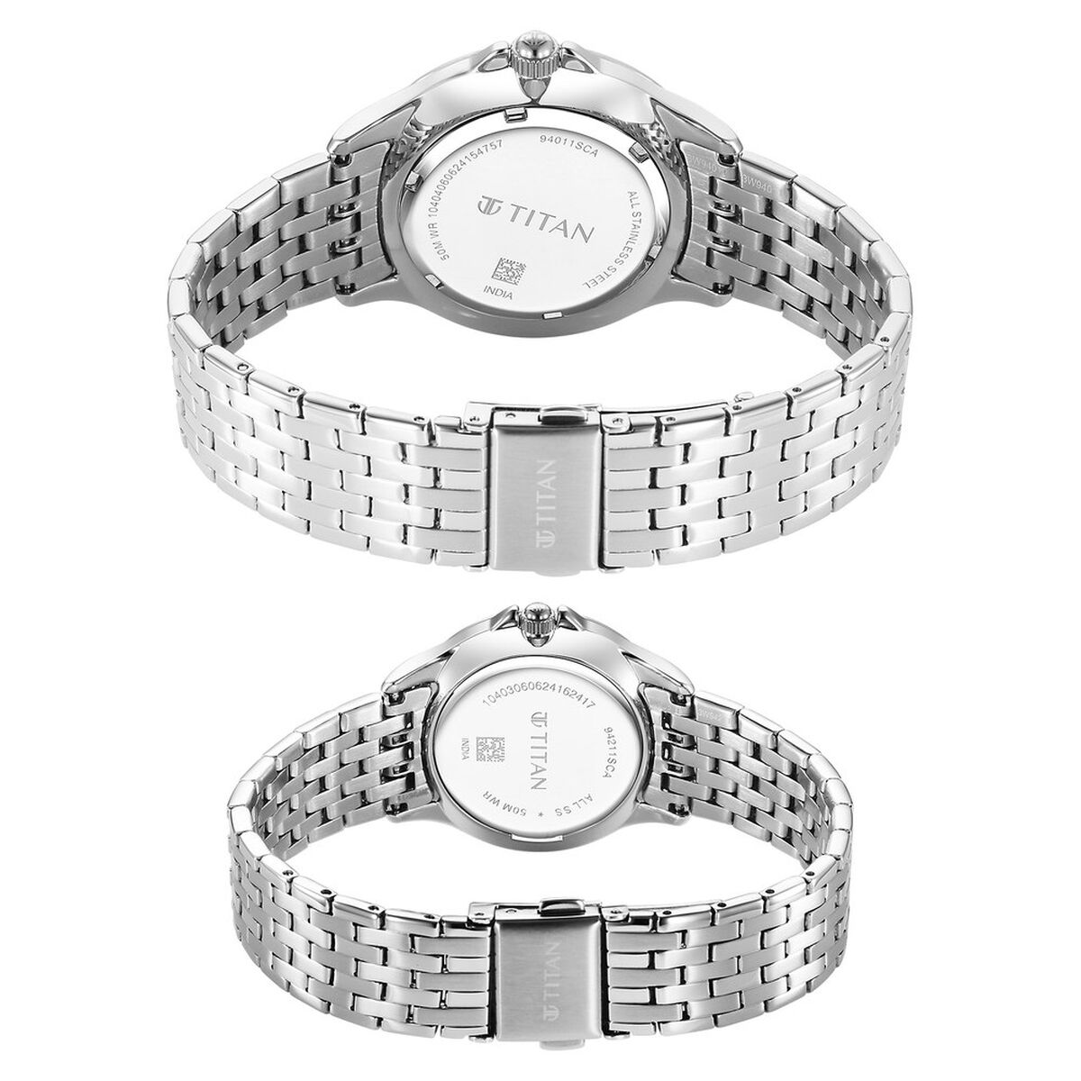 Titan Bandhan Quartz Analog with Date Blue Dial Silver Stainless Steel Strap Watch For Couple 5