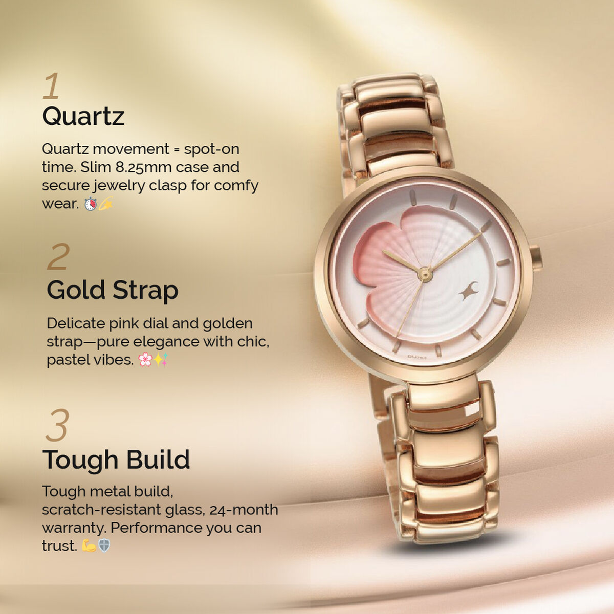 Fastrack Uptown Retreat Quartz Analog Pink Dial Metal Strap Watch for Girls 2