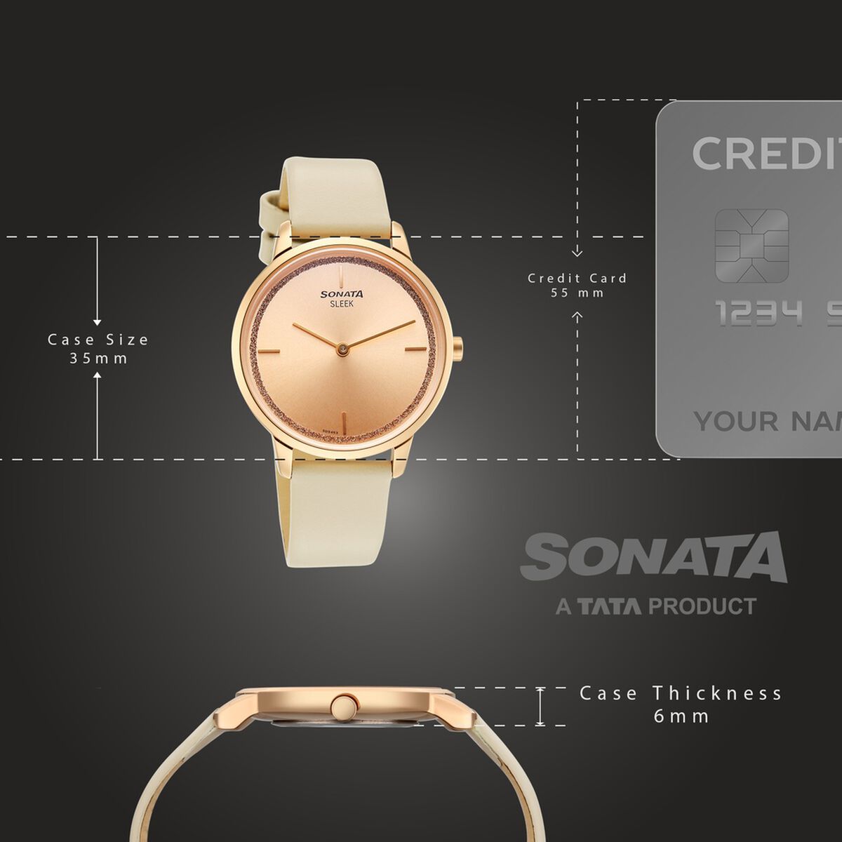 Sonata Sleek Women Rose Gold Dial Beige Leather Strap Watch 4