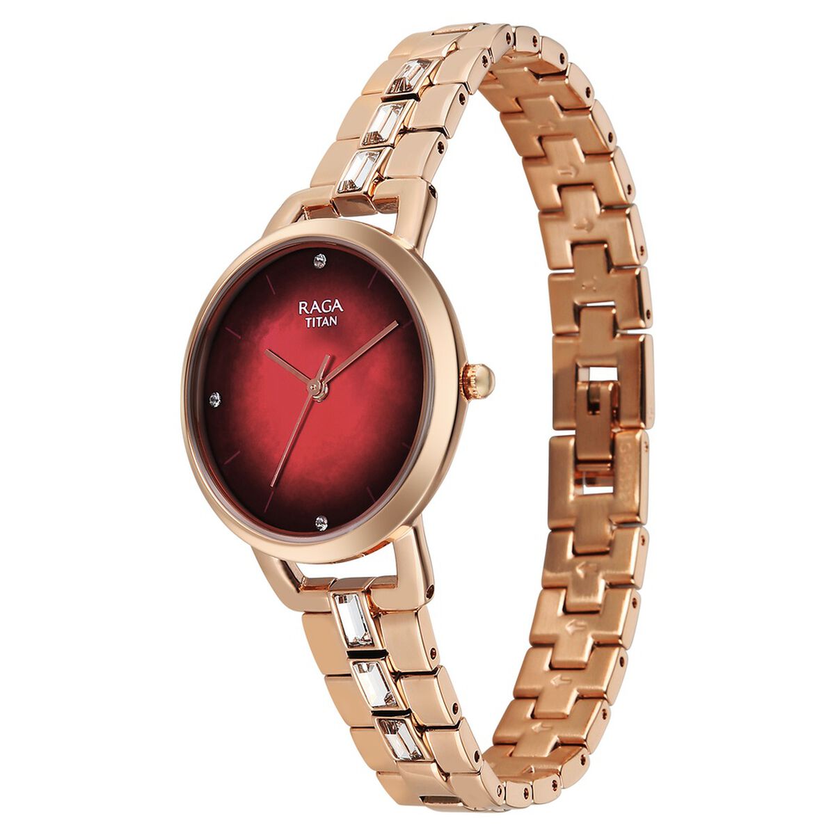 Titan Raga Glimmers Quartz Analog Red Mother of Pearl Dial Rose Gold Metal Strap Watch For Women 3