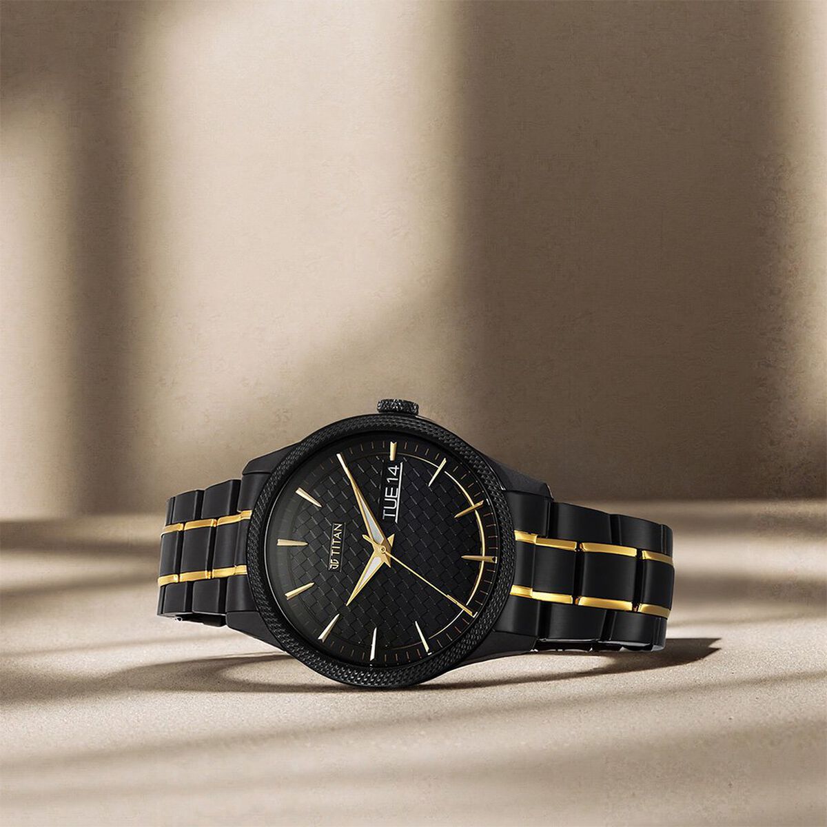 Titan Regalia Opulent Quartz Analog with Day and Date Black Dial Two Toned Stainless Steel Strap Watch for Men 1