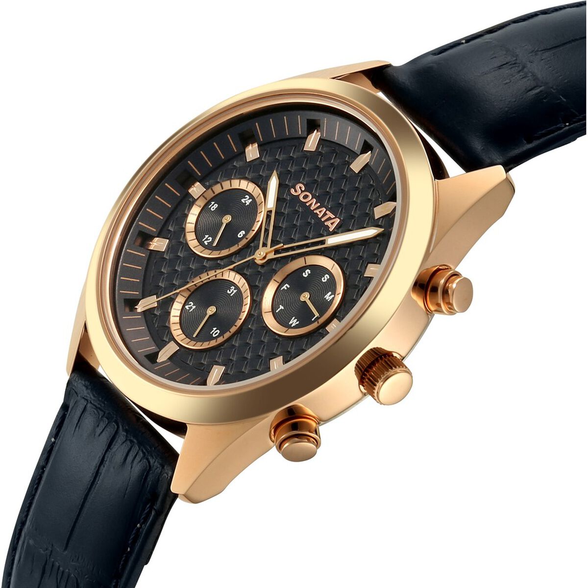 Sonata Multifunction Blue Dial Blue Leather Strap Watch For Men 5