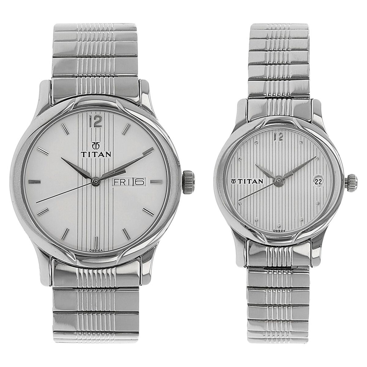 Titan Quartz Analog with Day and Date Silver Dial Stainless Steel Strap Watch for Couple 1