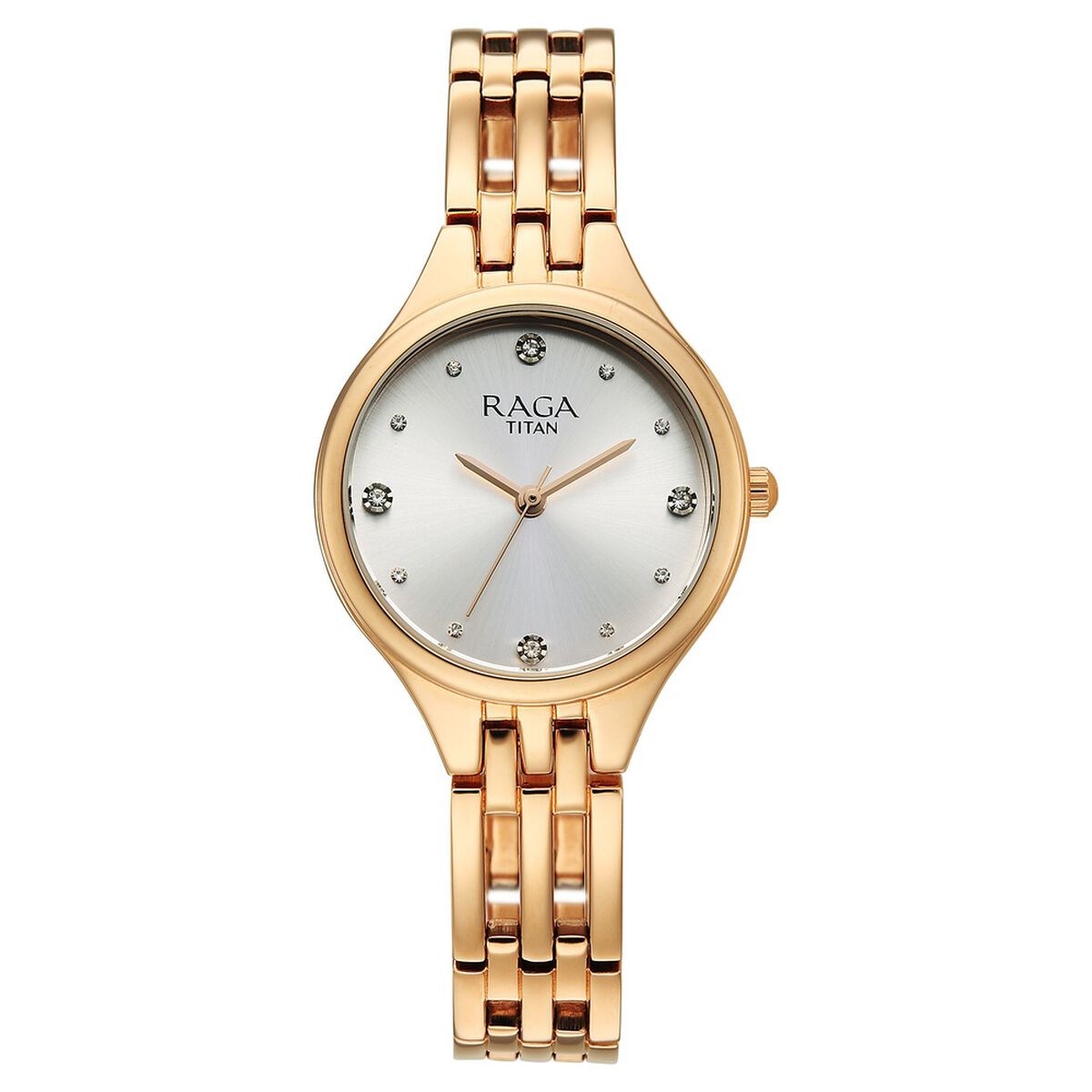 Titan Raga Showstopper Quartz Analog Silver Dial Rose Gold Metal Strap Watch For Women 1