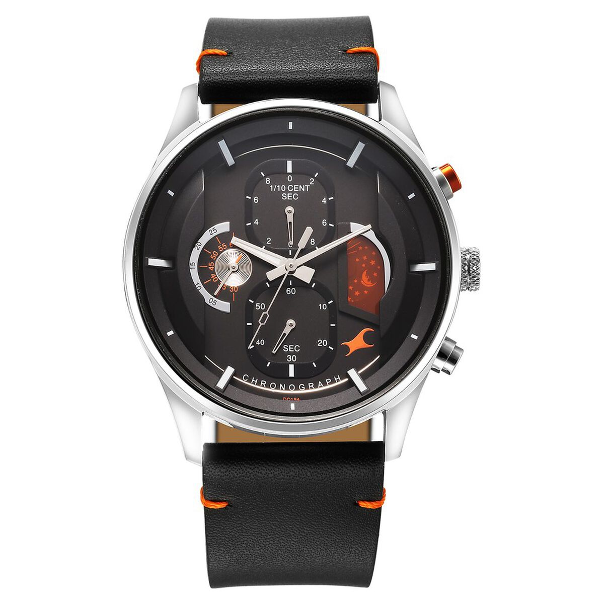 Fastrack Opulence Sun Moon Chronograph Black Dial Black Leather Strap Analog Quartz Watch For Guys 2