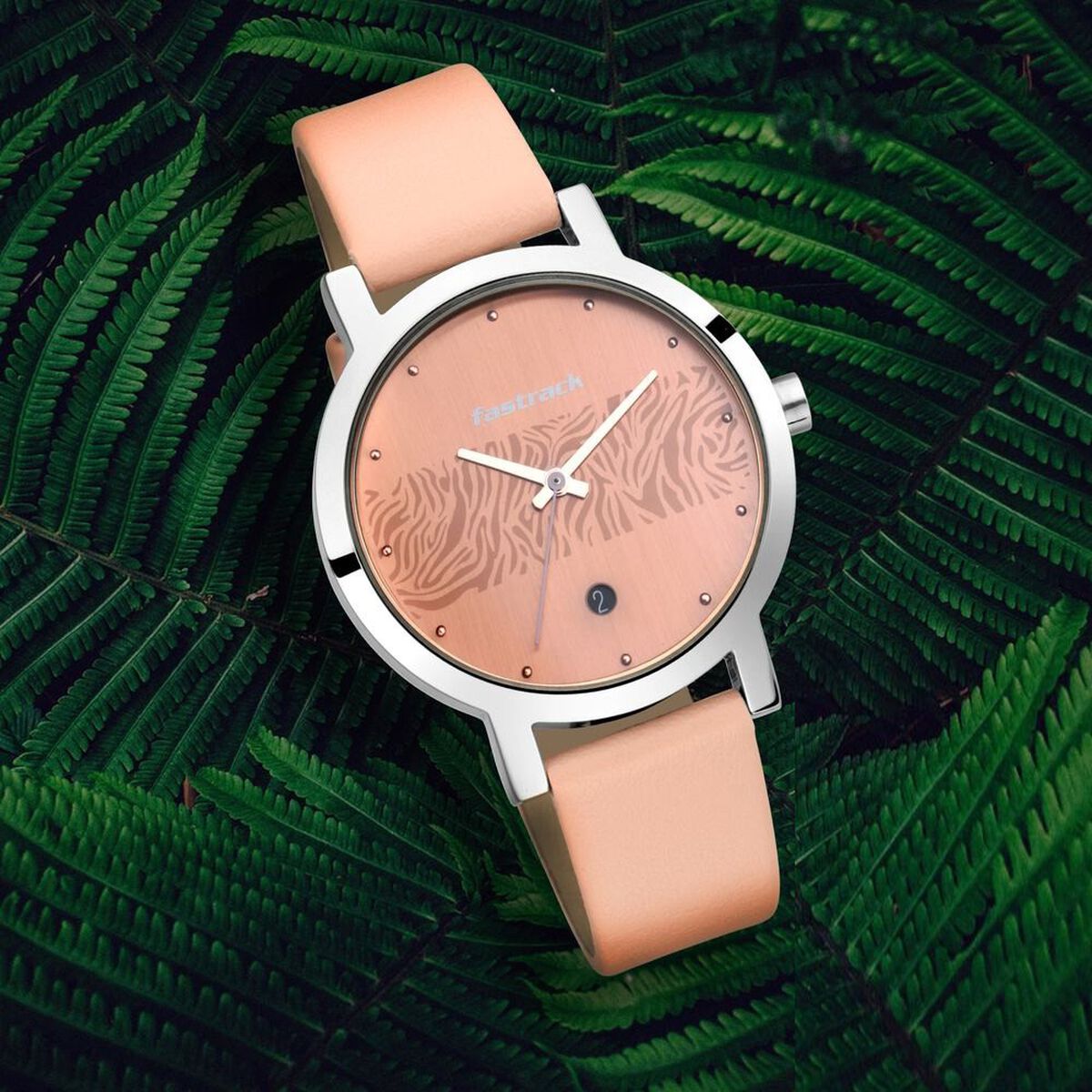 Fastrack Animal Print Quartz Analog with Date Rose Gold Dial Leather Strap Watch for Girls 1