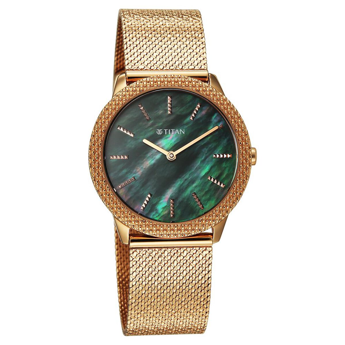 Titan Purple Glamour Quartz Analog Green Mother Of Pearl Dial Rose Gold Stainless Steel Strap Watch For Women 2