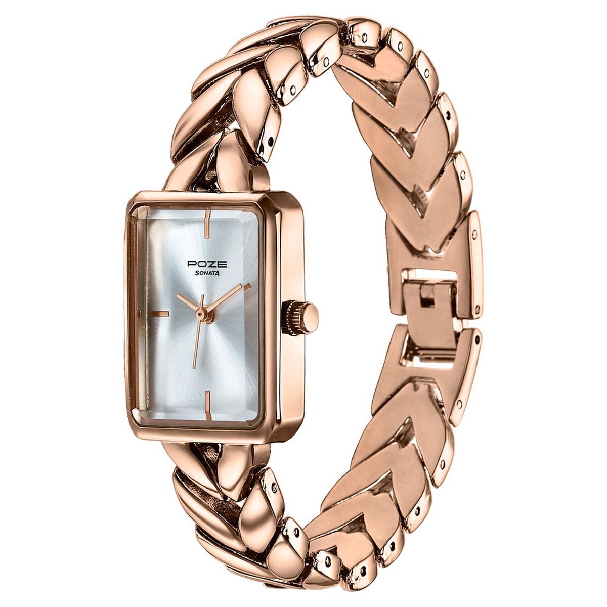 Poze By Sonata Quartz Analog Silver Dial Rose Gold Metal Strap Watch For Women 5