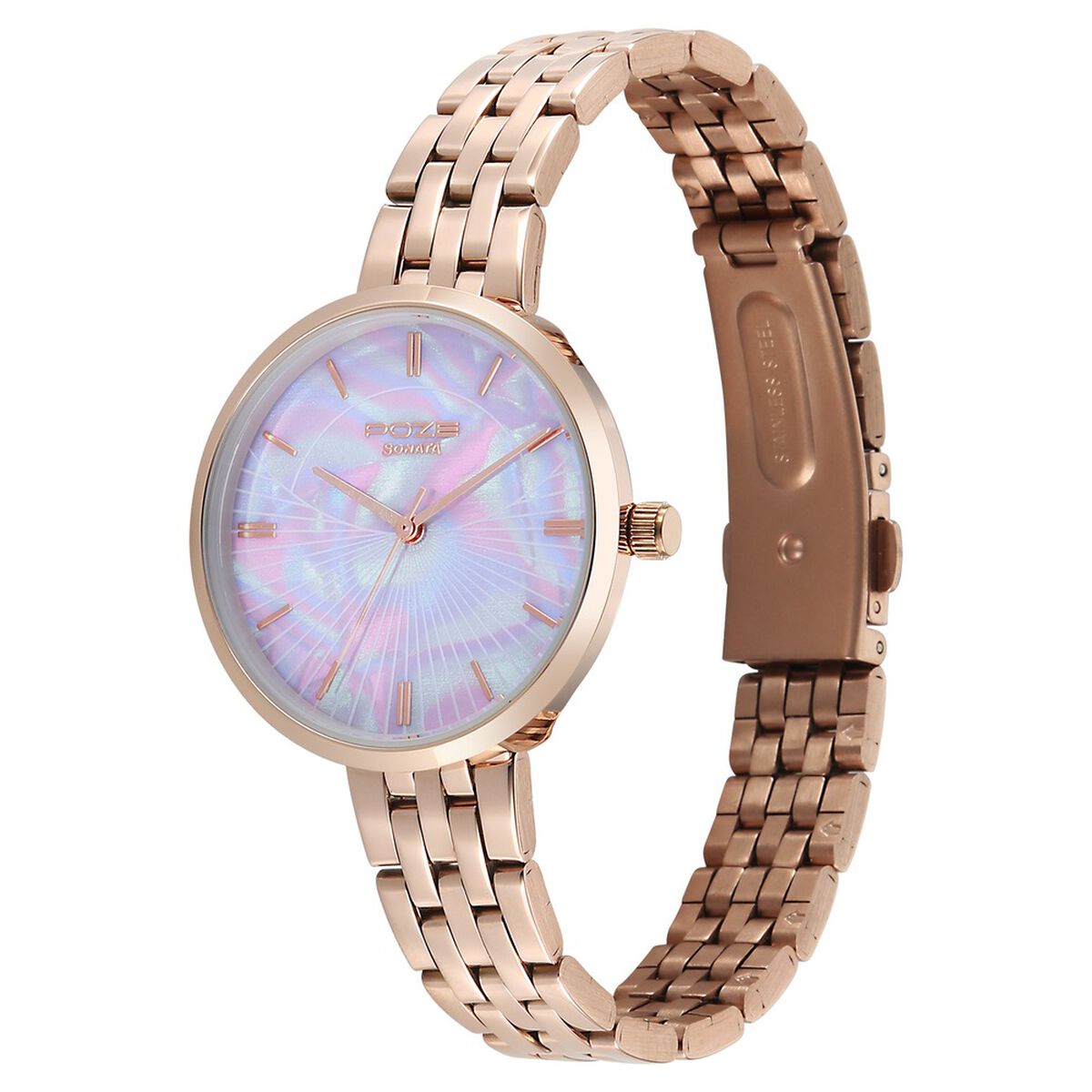 Poze By Sonata Quartz Analog Mother of Pearl Dial Rose Gold Stainless Steel Strap Watch For Women 3