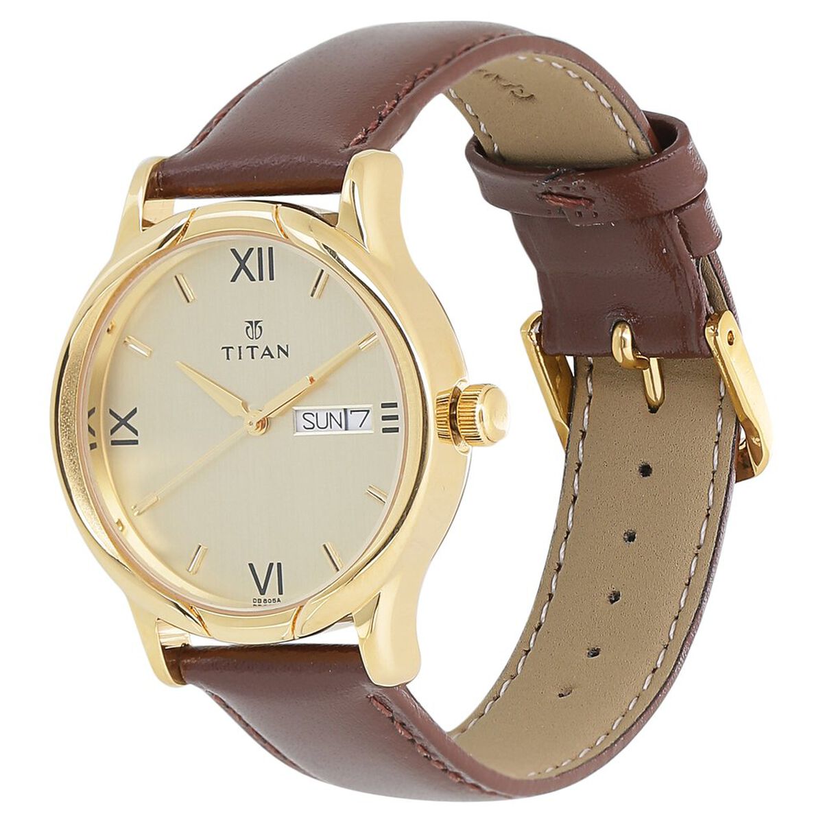 Titan Champagne Dial Analog with Day and Date Leather Strap watch for Men 2