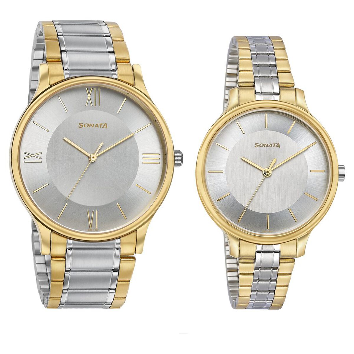 Sonata Modern Bandhan Quartz Analog Silver Dial Stainless Steel Strap Watch for Couple 2