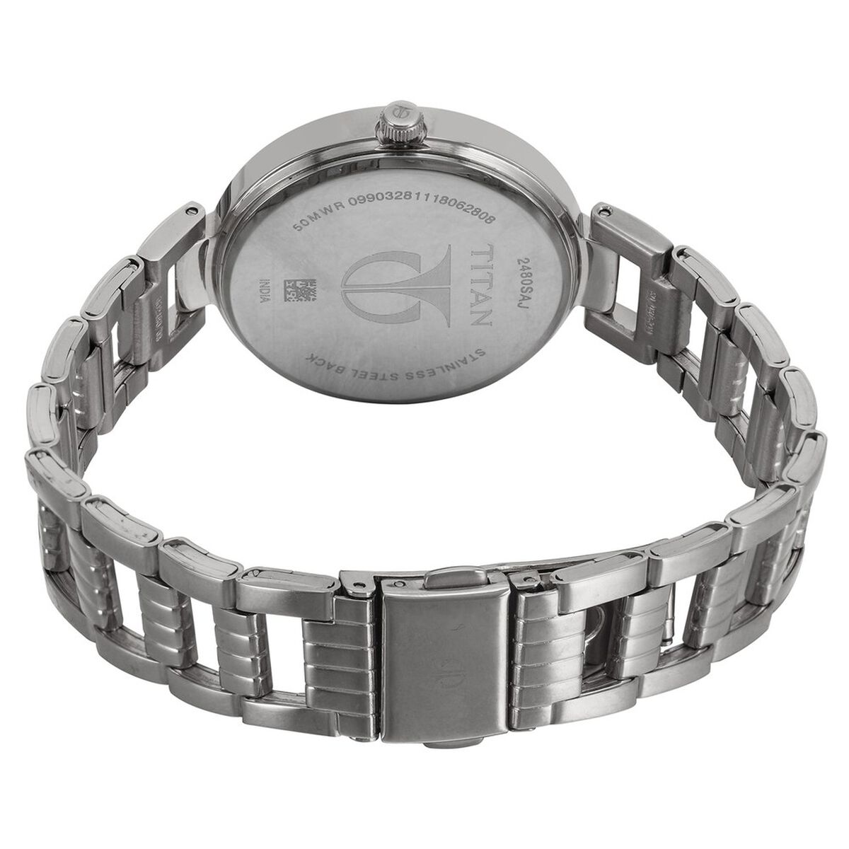 Titan Purple Sparkle Quartz Analog White Dial Silver Stainless Steel Strap Watch For Women 5