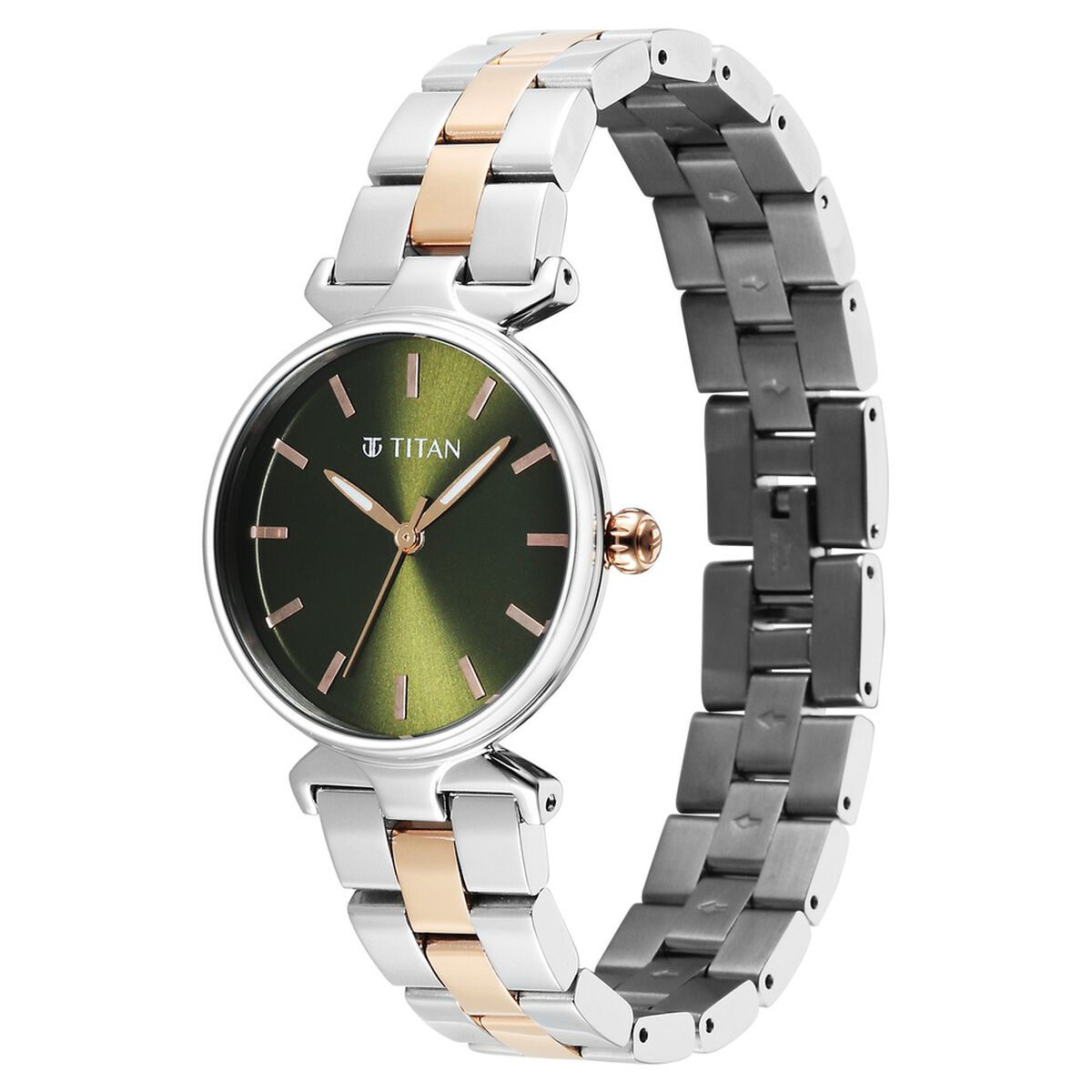 Titan Workday Edit Quartz Analog Green Dial Two Toned Stainless Steel Strap Watch For Women 3