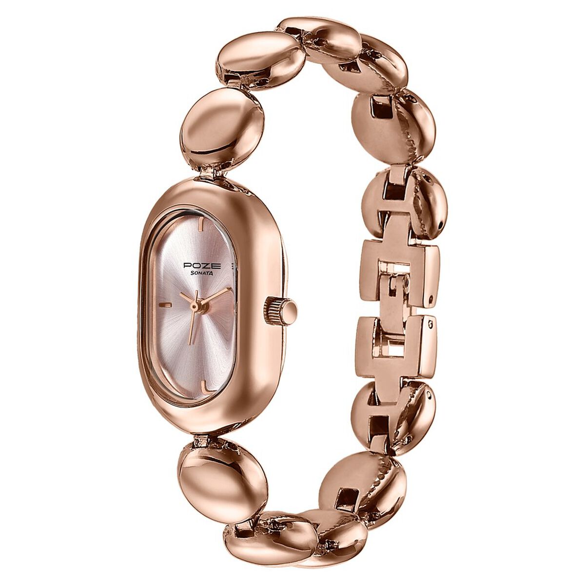 Poze By Sonata Quartz Analog Pink Dial Rose Gold Metal Strap Watch For Women 5