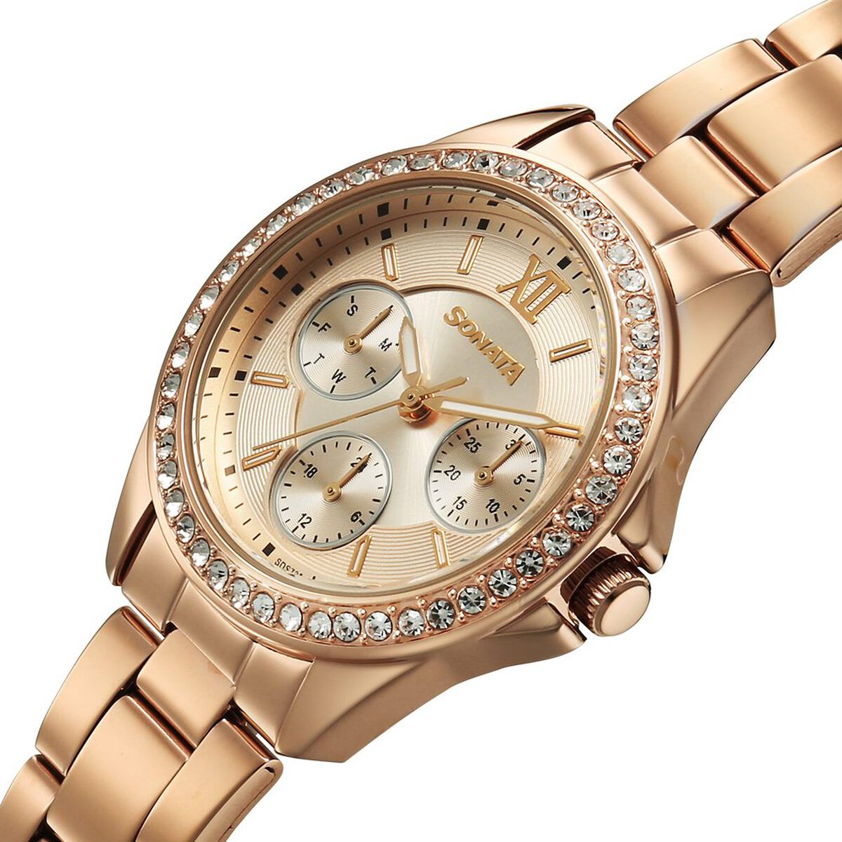 Sonata Festive Quartz Multifunction Pink Dial Metal Strap Watch For Women 3