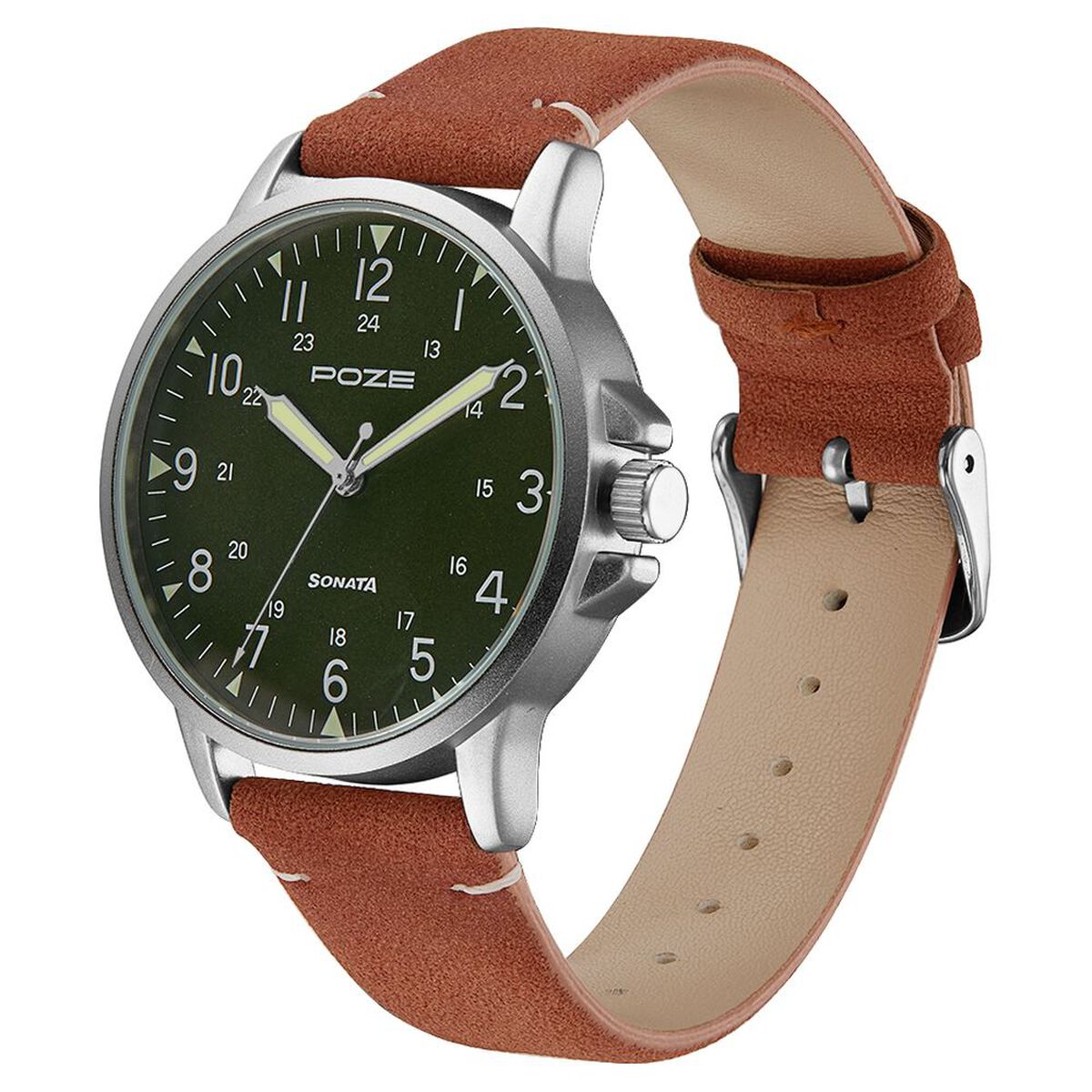 Poze by Sonata Quartz Analog Green Dial PU Leather Strap Watch for Men 3
